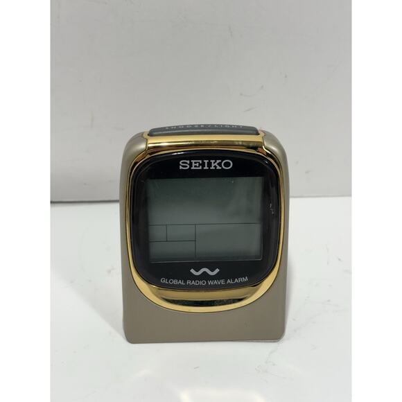 Seiko Digital Travel Alarm Clock Global Radio Wave Control Gold Color - Picture 2 of 6